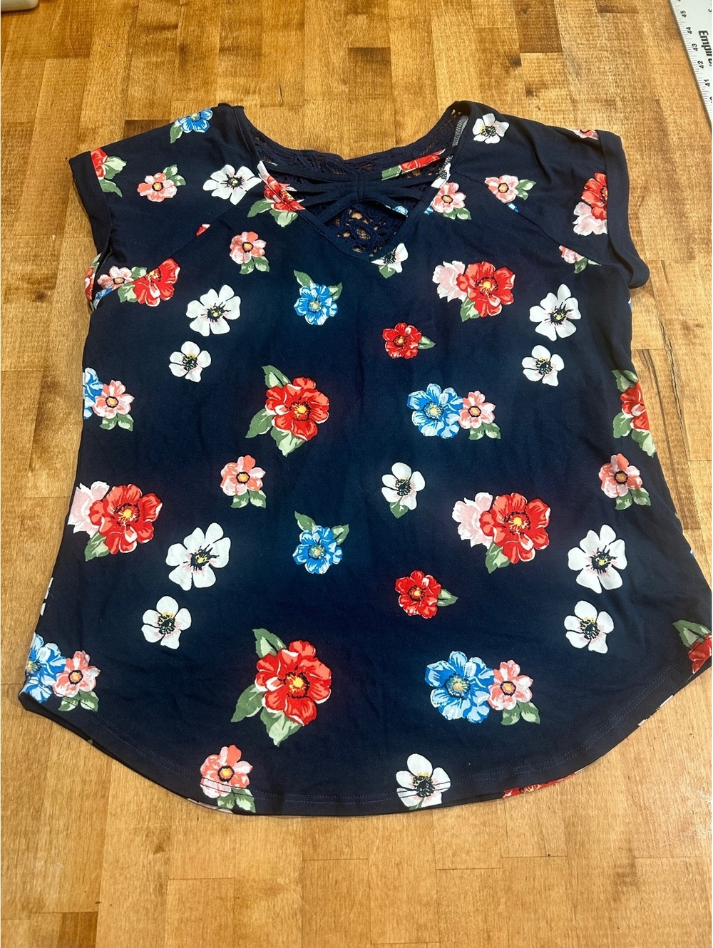 No Boundaries Girls Floral Cap Sleeve Top XL